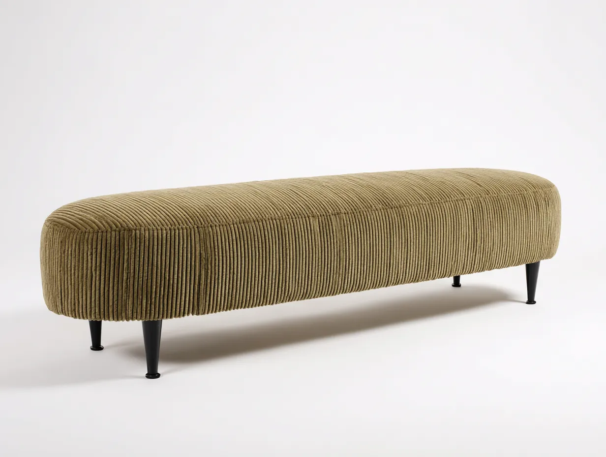 Banco tapizado para dormitorio 160x42x46 cm - verde oliva y negro - diseño curvo-Vazosohaus