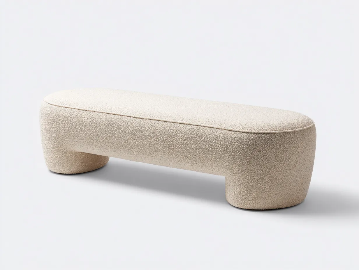 Banco bouclé para dormitorio 145x46x44 cm - blanco crema - diseño escultórico-Vazosohaus