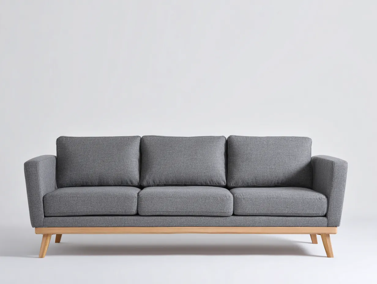 Sofá de Tres Plazas tela gris 216x86x79 cm - salón escandinavo compacto-Vazosohaus