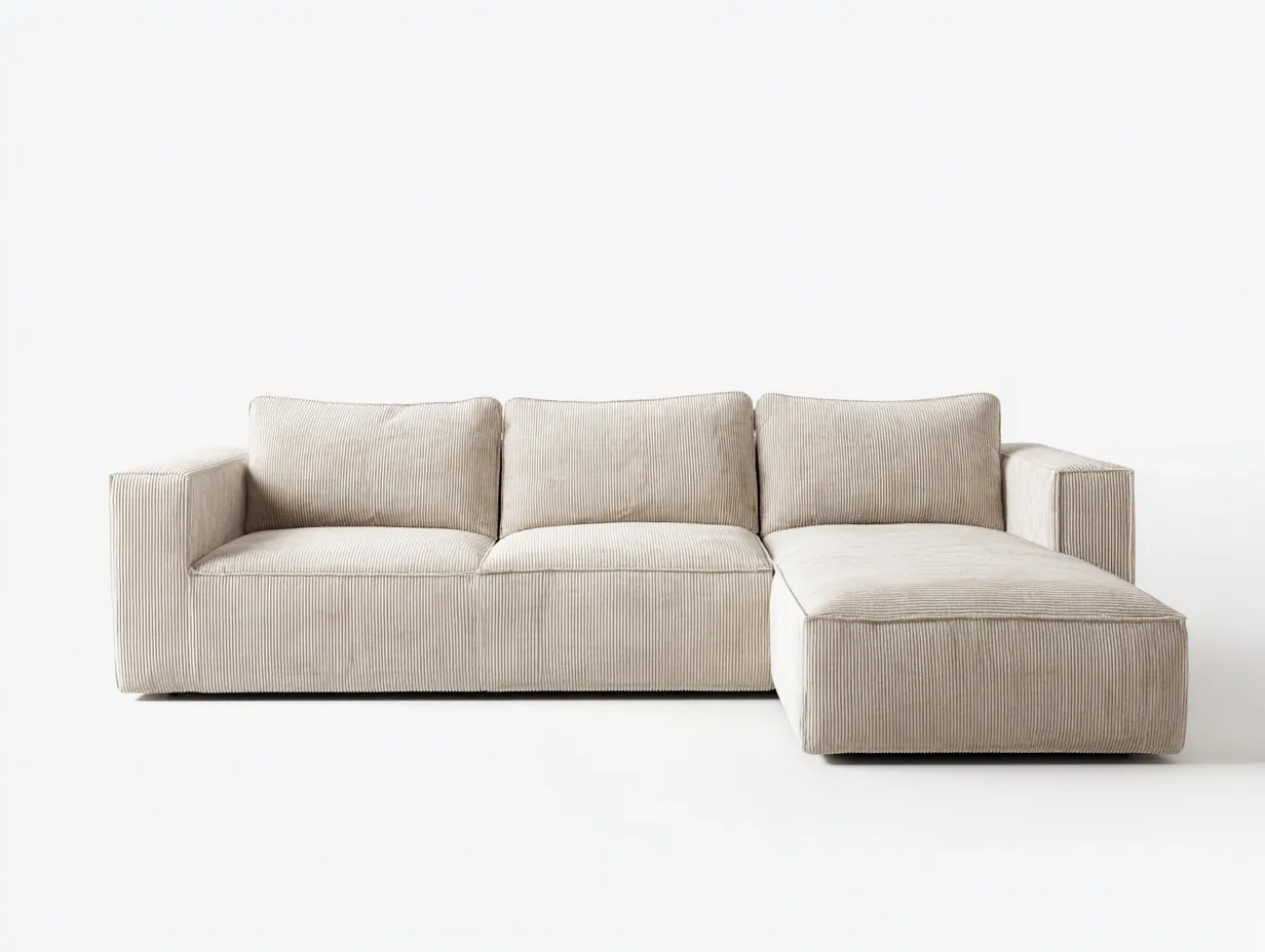 Sofá Esquinero de pana beige 296x181x77 cm - beige arena - chaise confortable para salón-Vazosohaus