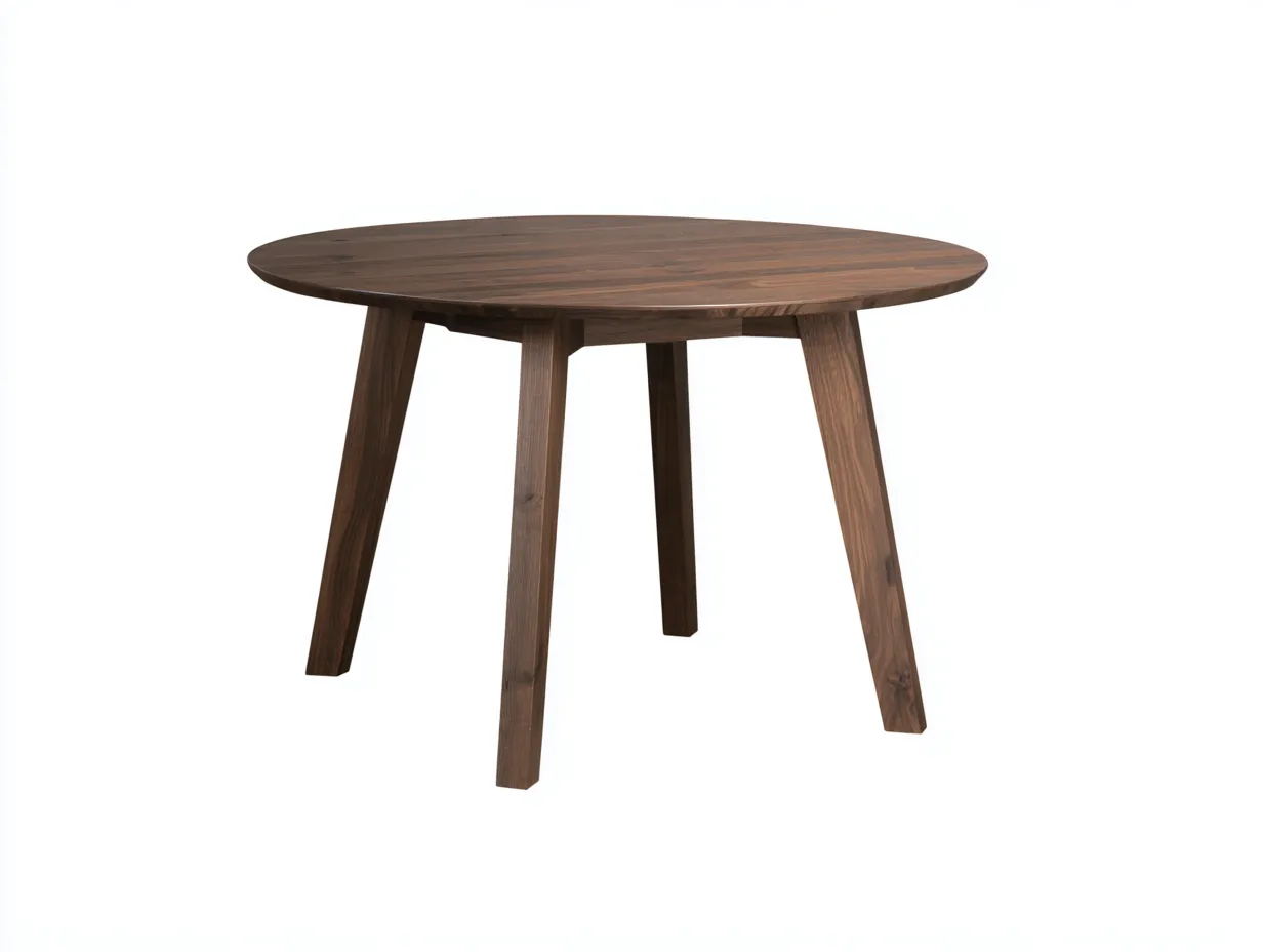 Mesa de Comedor redonda de madera 124x124x75 cm - nogal oscuro - patas inclinadas para comedor-Vazosohaus