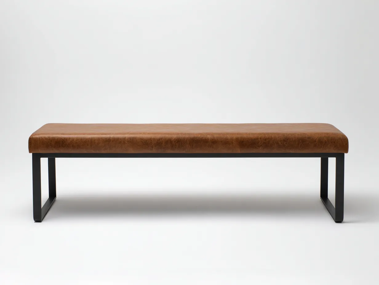 Banco para dormitorio tapizado en piel sintética 150x42x46 cm - cuero marrón - diseño lineal industrial-Vazosohaus