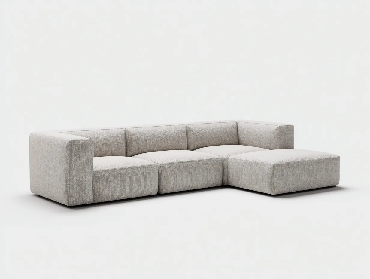 Sofá Esquinero de tela texturizada 288x176x71 cm - gris perla - diseño bajo para salón-Vazosohaus