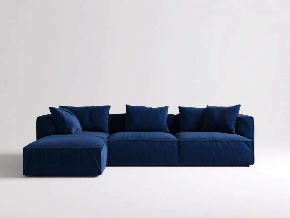 Sofá Esquinero de tela azul 306x184x75 cm - azul profundo - estilo modular para salón-Vazosohaus