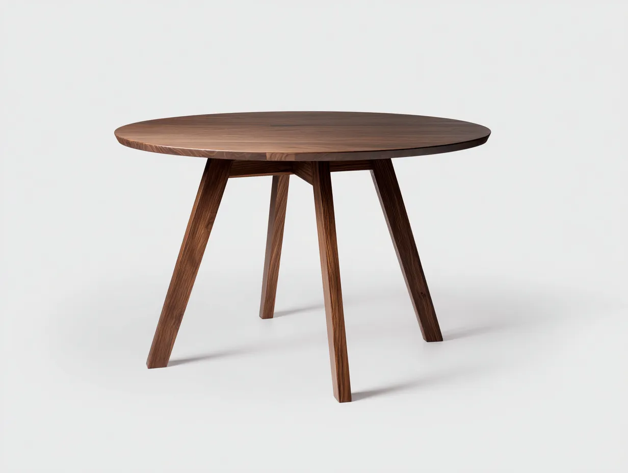Mesa de Comedor redonda de madera 122x122x75 cm - nogal cálido - patas inclinadas para comedor-Vazosohaus