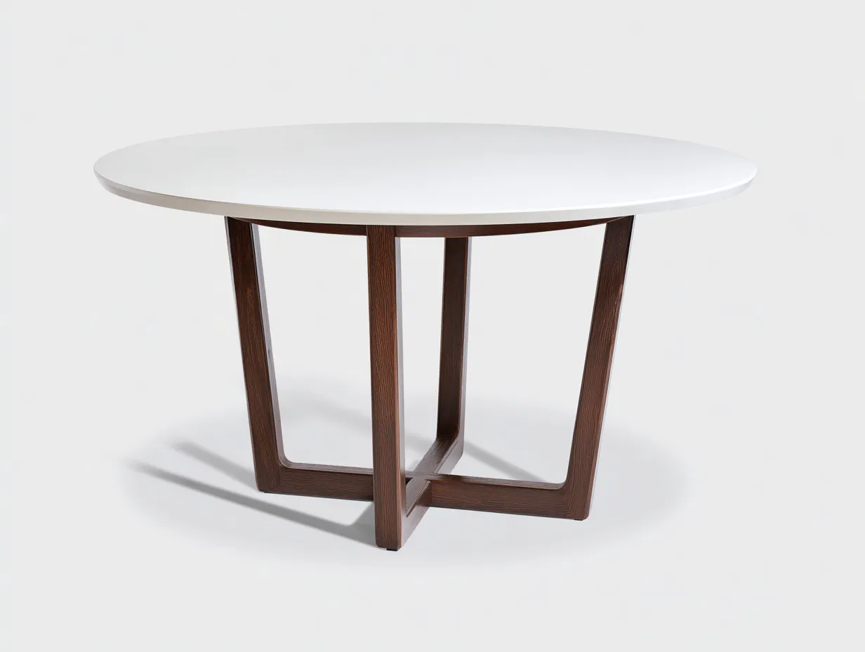Mesa de Comedor redonda 120x120x75 cm - blanco y nogal - diseño moderno para comedor-Vazosohaus