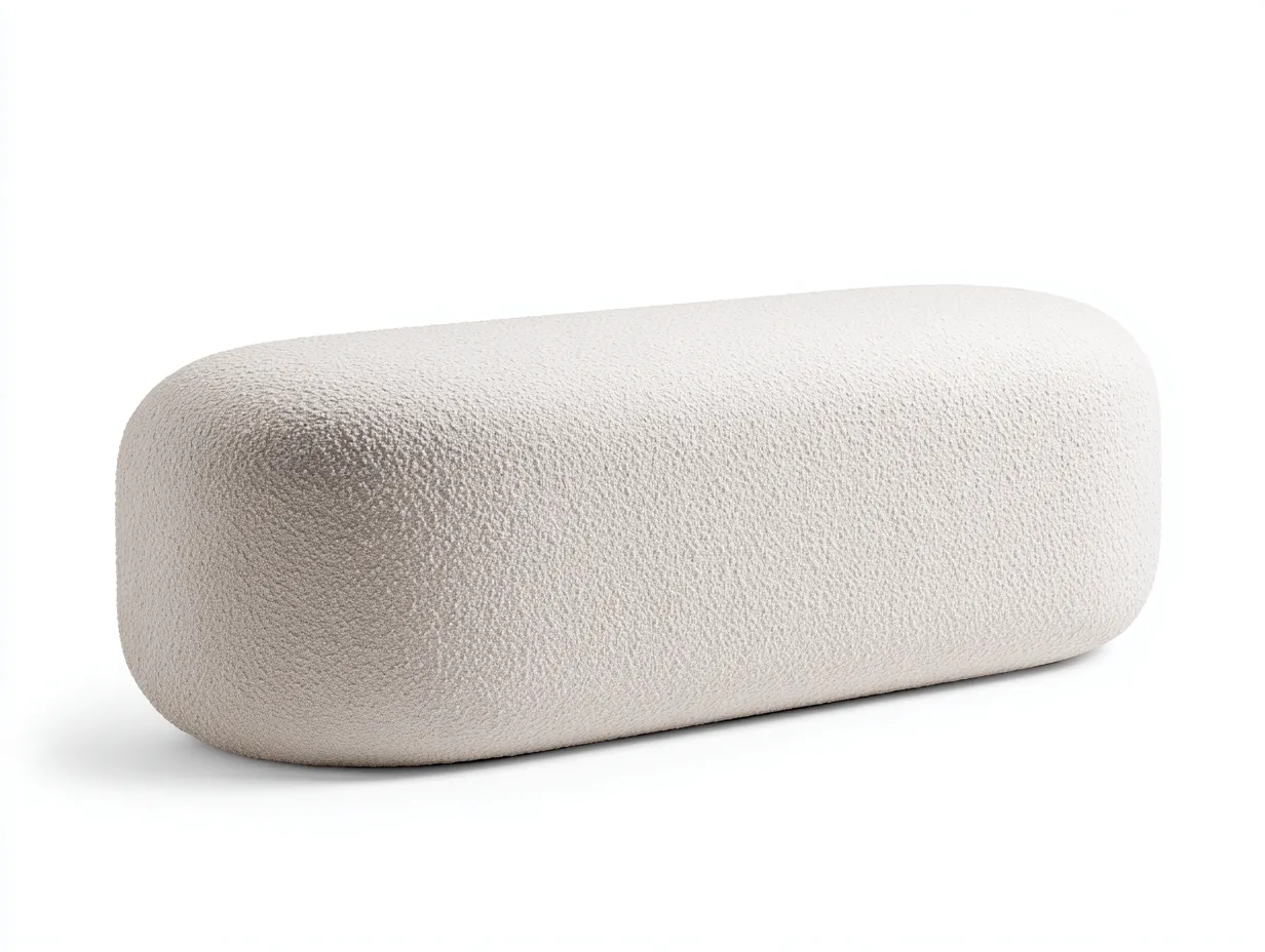 Banco tapizado para dormitorio 140x40x43 cm - blanco roto - diseño cilíndrico-Vazosohaus