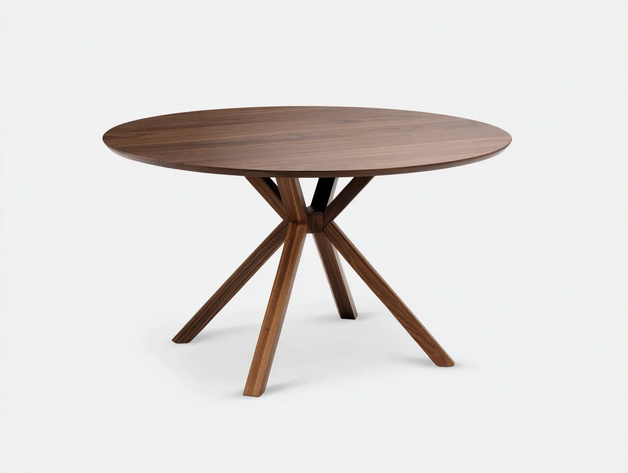 Mesa de Comedor redonda de madera 128x128x76 cm - nogal medio - estructura angular para comedor-Vazosohaus