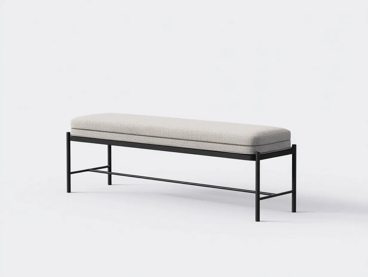 Banco tapizado para dormitorio 150x40x47 cm - gris claro - diseño esbelto con estructura tubular-Vazosohaus