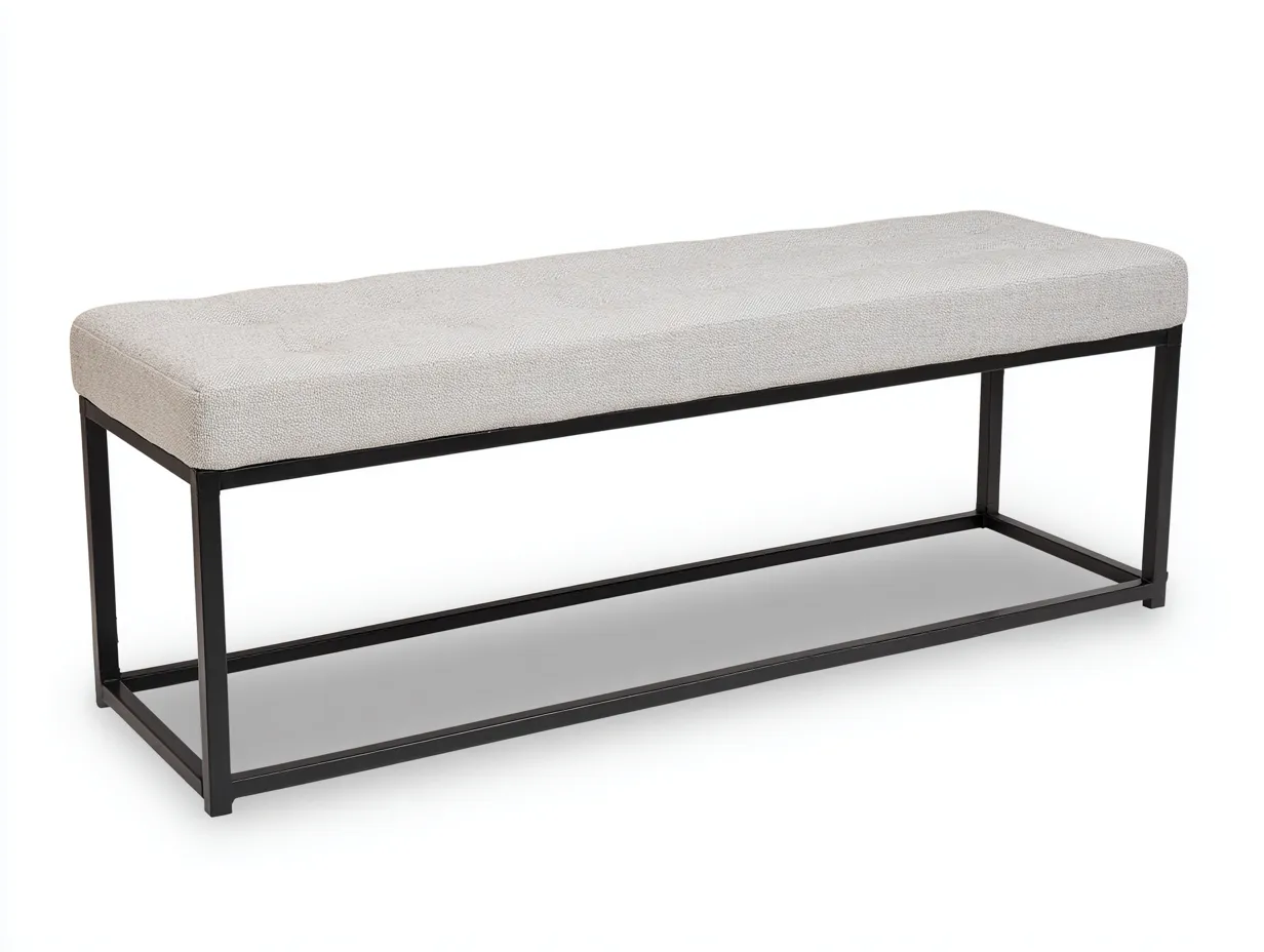 Banco de dormitorio tapizado 160x43x46 cm - blanco crema - diseño lineal con capitoné suave-Vazosohaus