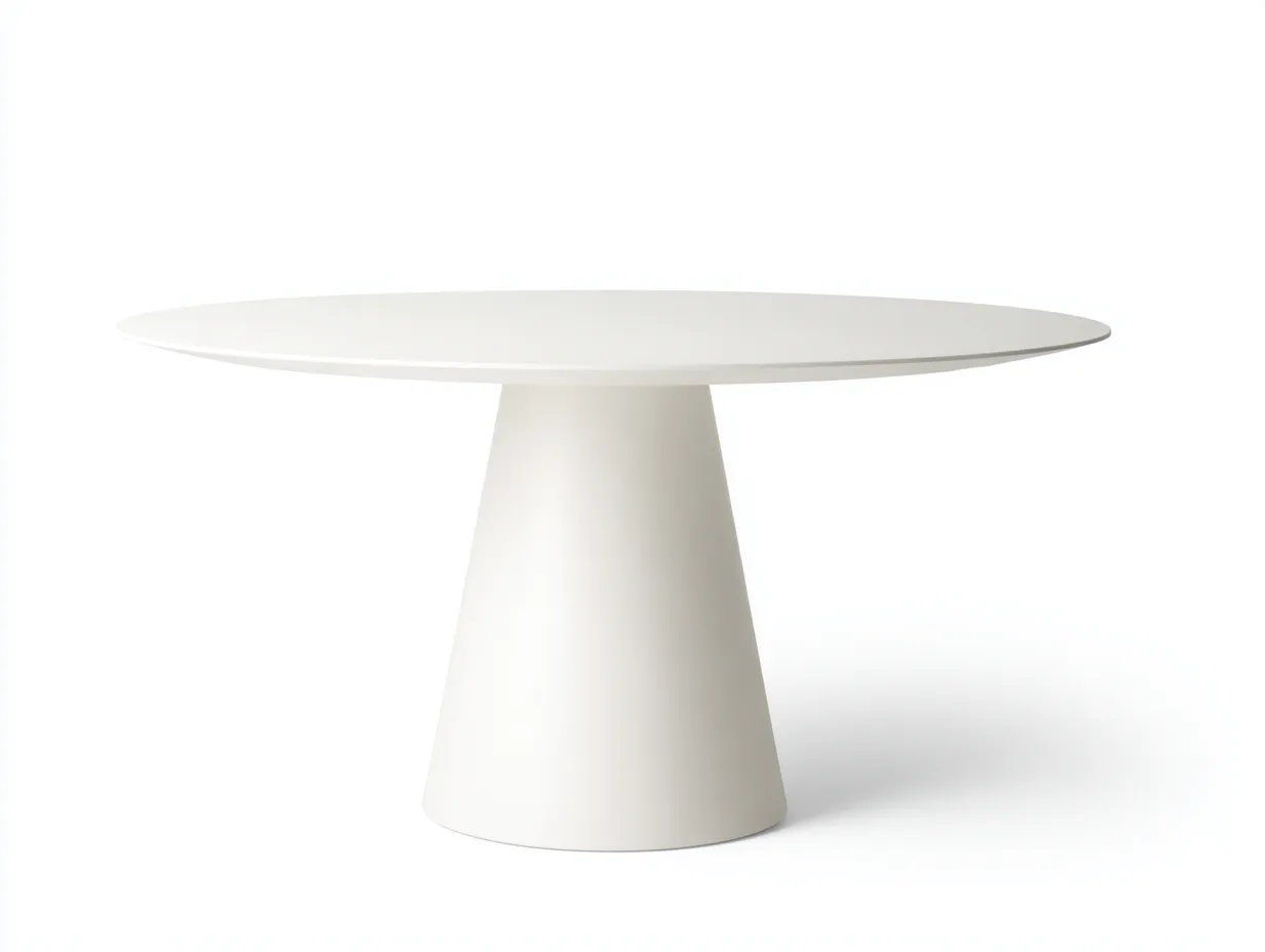 Mesa de Comedor circular blanca 120x120x75 cm - pedestal cónico mate contemporáneo-Vazosohaus