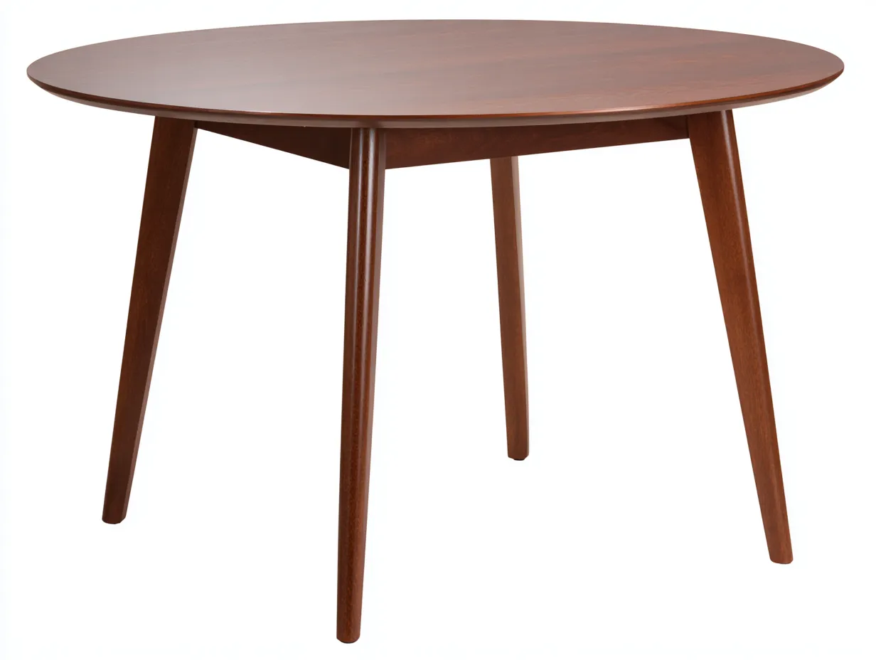 Mesa de Comedor redonda madera nogal 118x118x75 cm - patas oblicuas estilo mid century-Vazosohaus