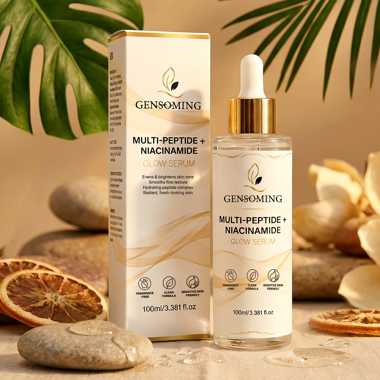Peptid-Niacinamid Leuchtserum (Glow Serum) – gleicht den Teint aus, mildert dunkle Verfärbungen, geeignet für alle Hauttypen, sanft und duftfrei, 100 ml.