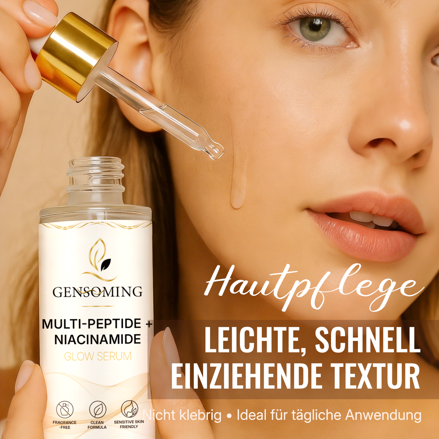 Peptid-Niacinamid Leuchtserum (Glow Serum) – gleicht den Teint aus, mildert dunkle Verfärbungen, geeignet für alle Hauttypen, sanft und duftfrei, 100 ml.