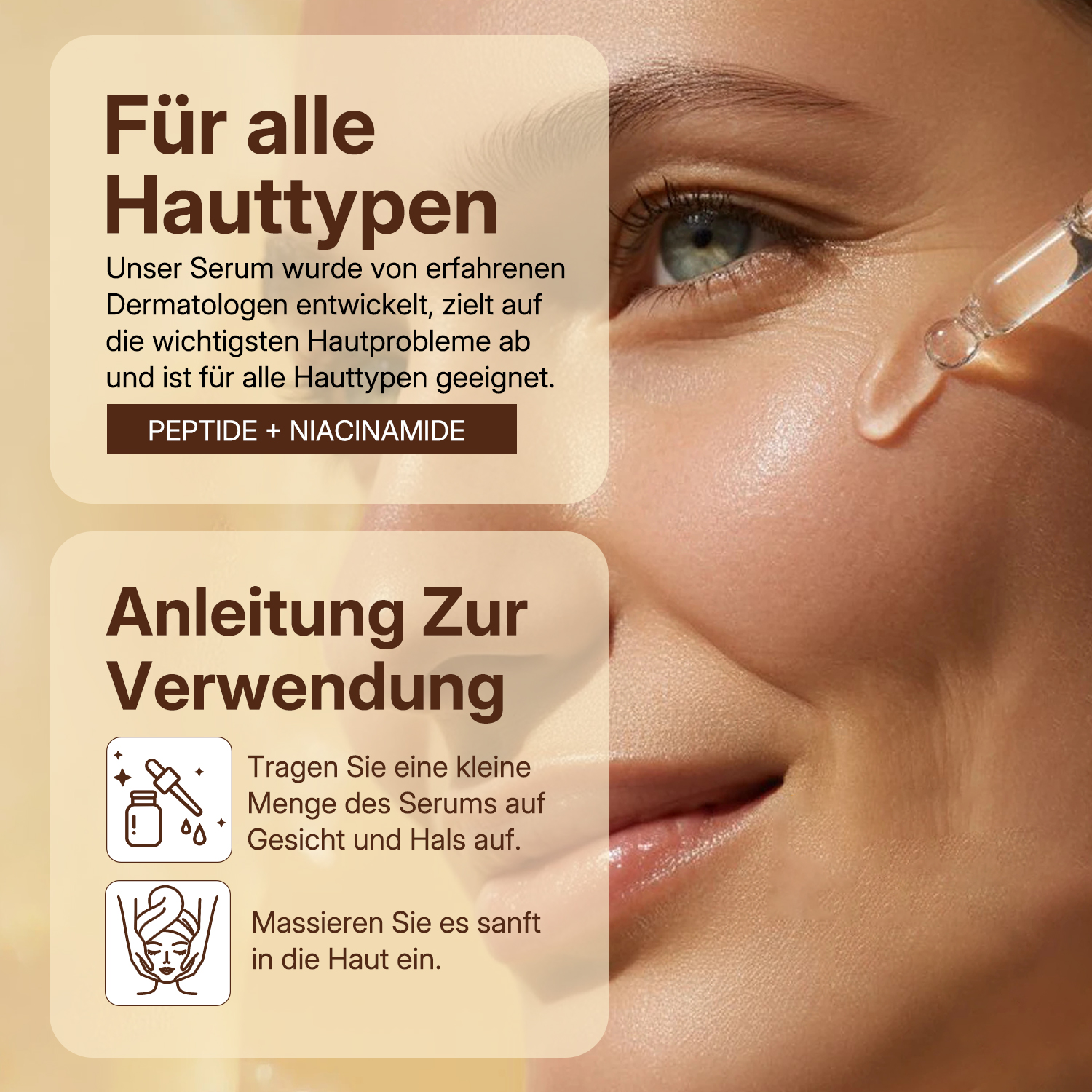 Peptid-Niacinamid Leuchtserum (Glow Serum) – gleicht den Teint aus, mildert dunkle Verfärbungen, geeignet für alle Hauttypen, sanft und duftfrei, 100 ml.