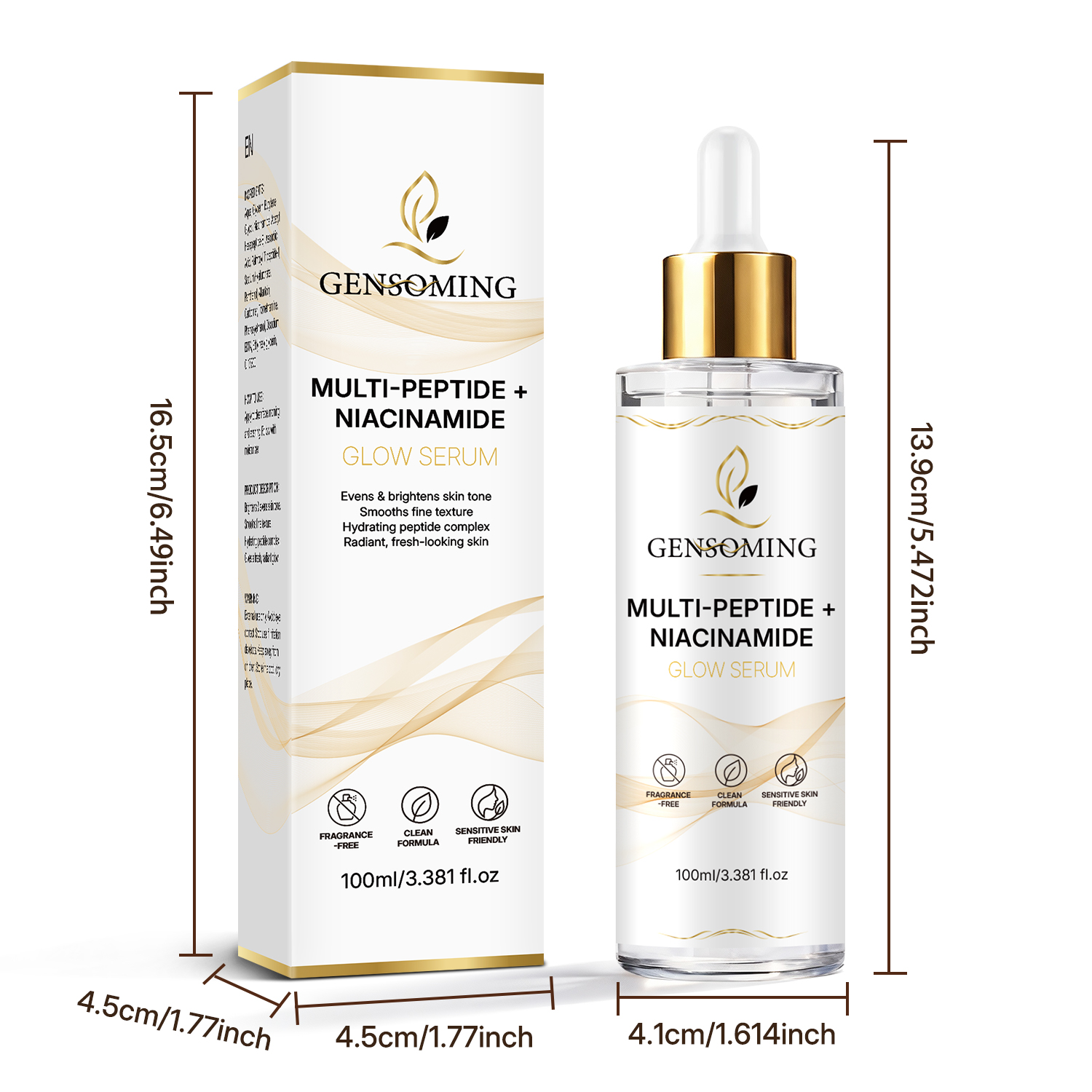 Peptid-Niacinamid Leuchtserum (Glow Serum) – gleicht den Teint aus, mildert dunkle Verfärbungen, geeignet für alle Hauttypen, sanft und duftfrei, 100 ml.