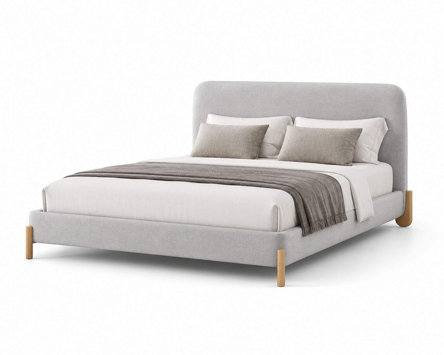 Letto matrimoniale imbottito in tessuto grigio con testiera curva 160x200 cm