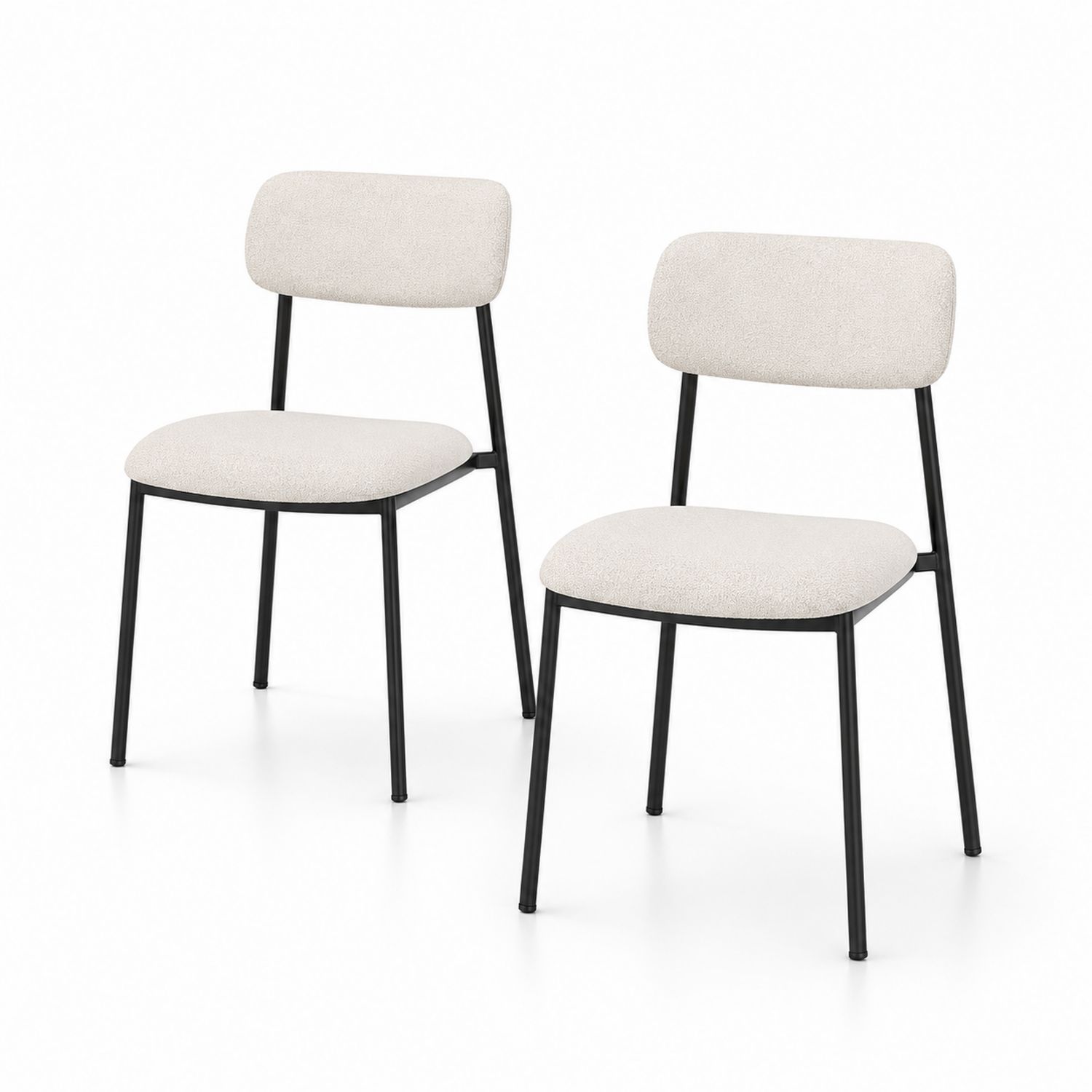 Set 2 Sedie da Pranzo in Tessuto Beige con Struttura in Metallo Nero