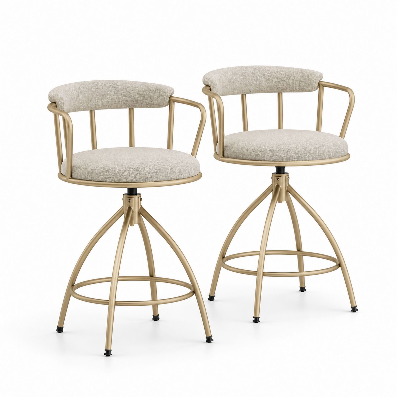 Set di 2 sgabelli girevoli in metallo con seduta in tessuto beige