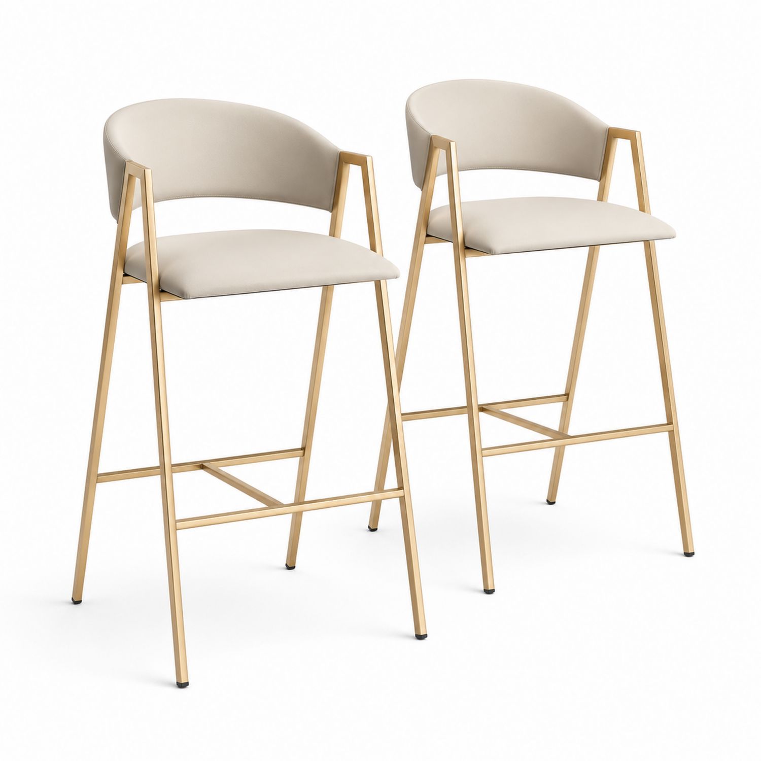 Set di 2 sgabelli da bar in metallo con rivestimento in pelle sintetica crema