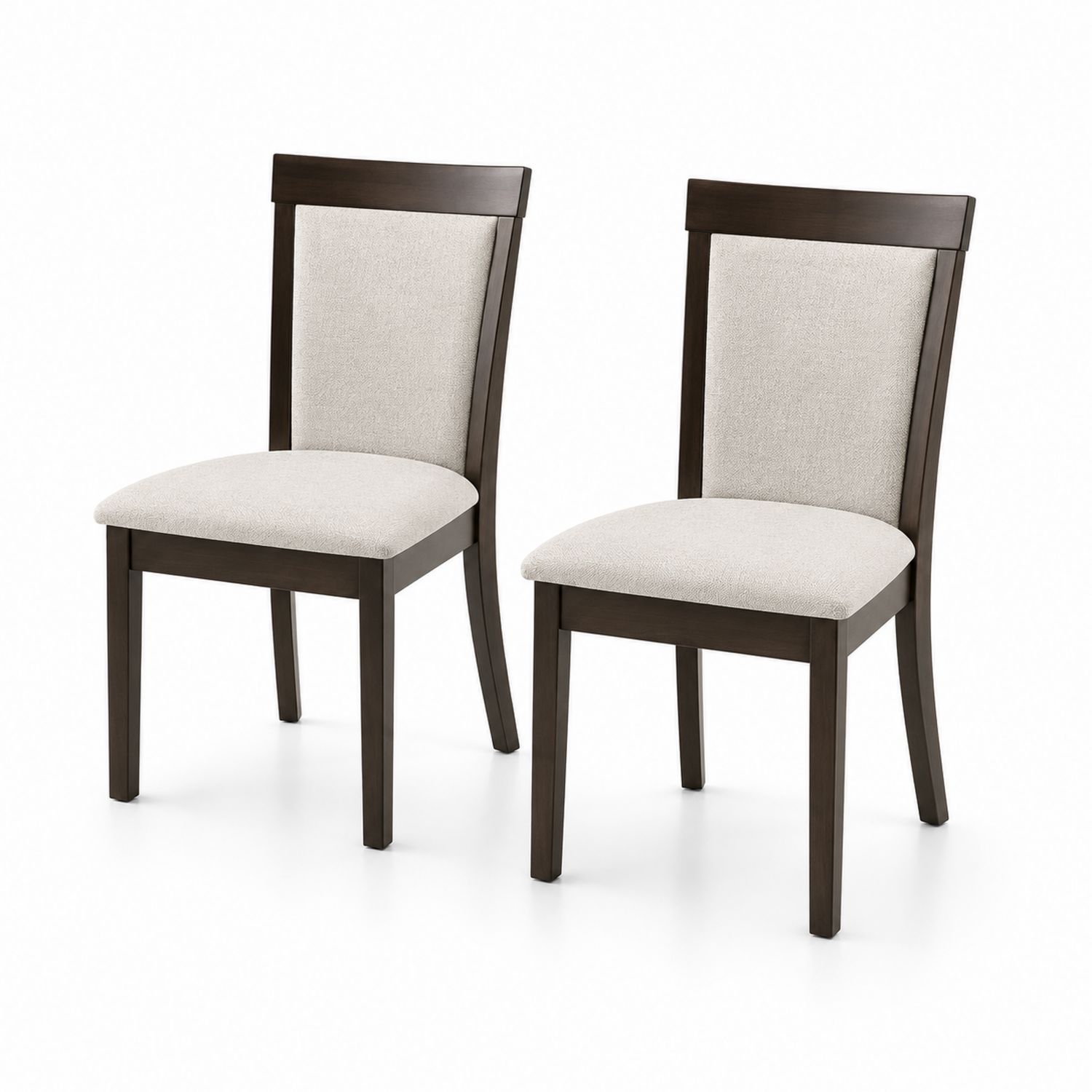Set di 2 Sedie da Pranzo in Legno e Tessuto Beige