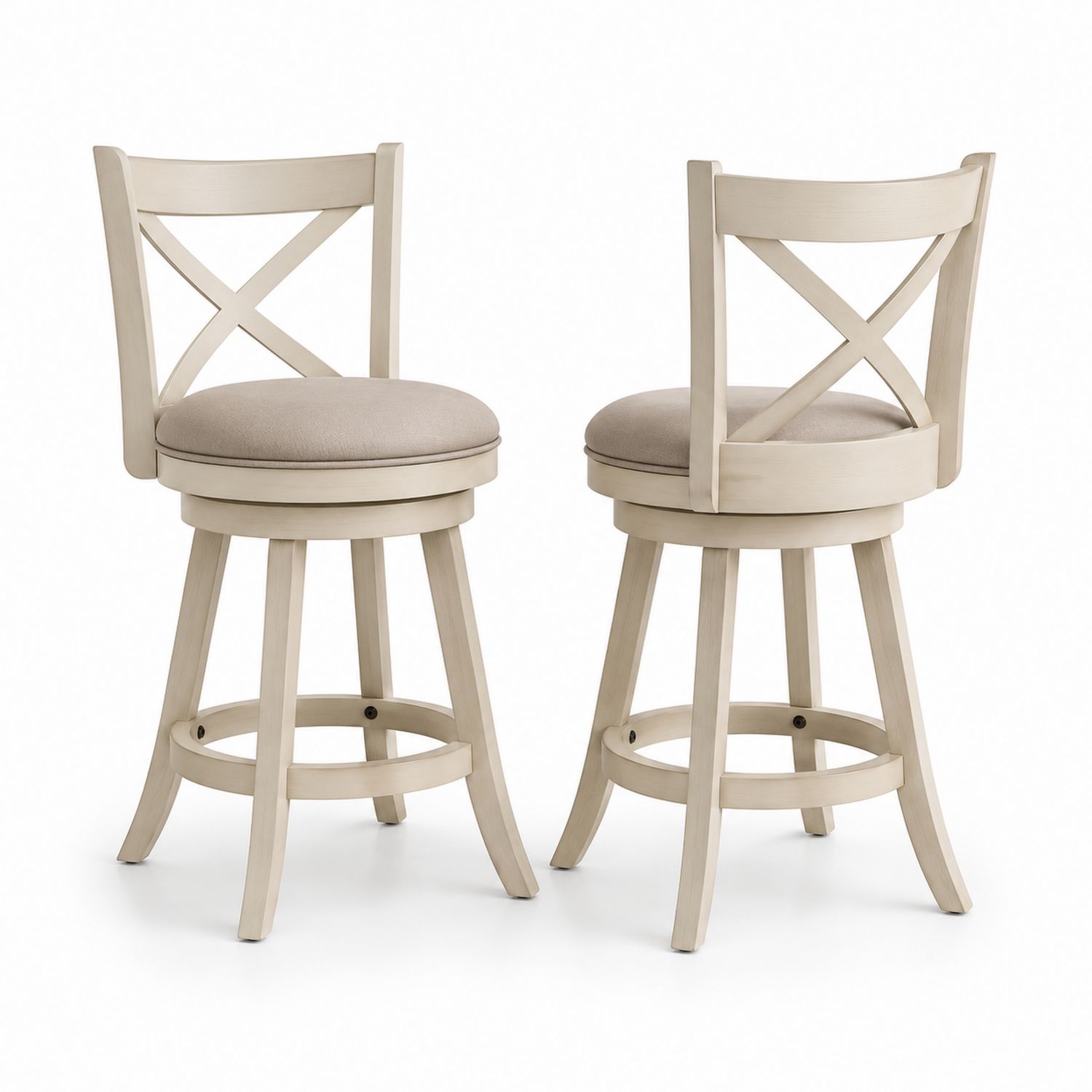 Set di 2 sgabelli girevoli in legno e tessuto Beige