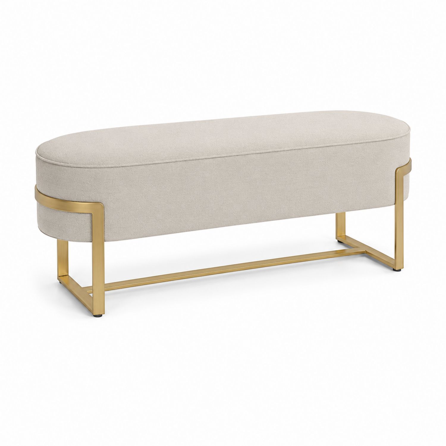 Panca in Tessuto Beige con Struttura in Metallo Oro 140x40x45cm