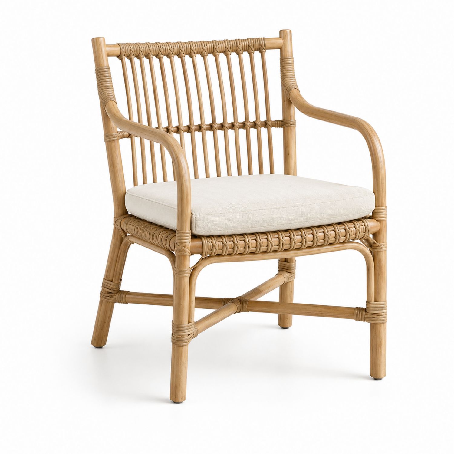 Sedia da Esterno in Rattan con Cuscino in Poliestere, 75x60x65 cm