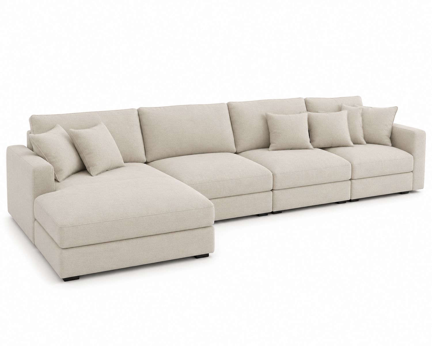 Divano ad angolo modulare in tessuto beige con chaise longue