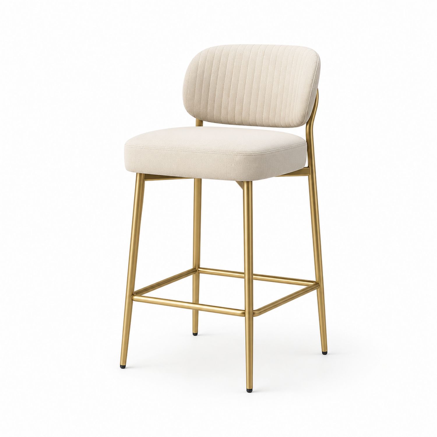 Sgabello in tessuto beige con struttura in metallo