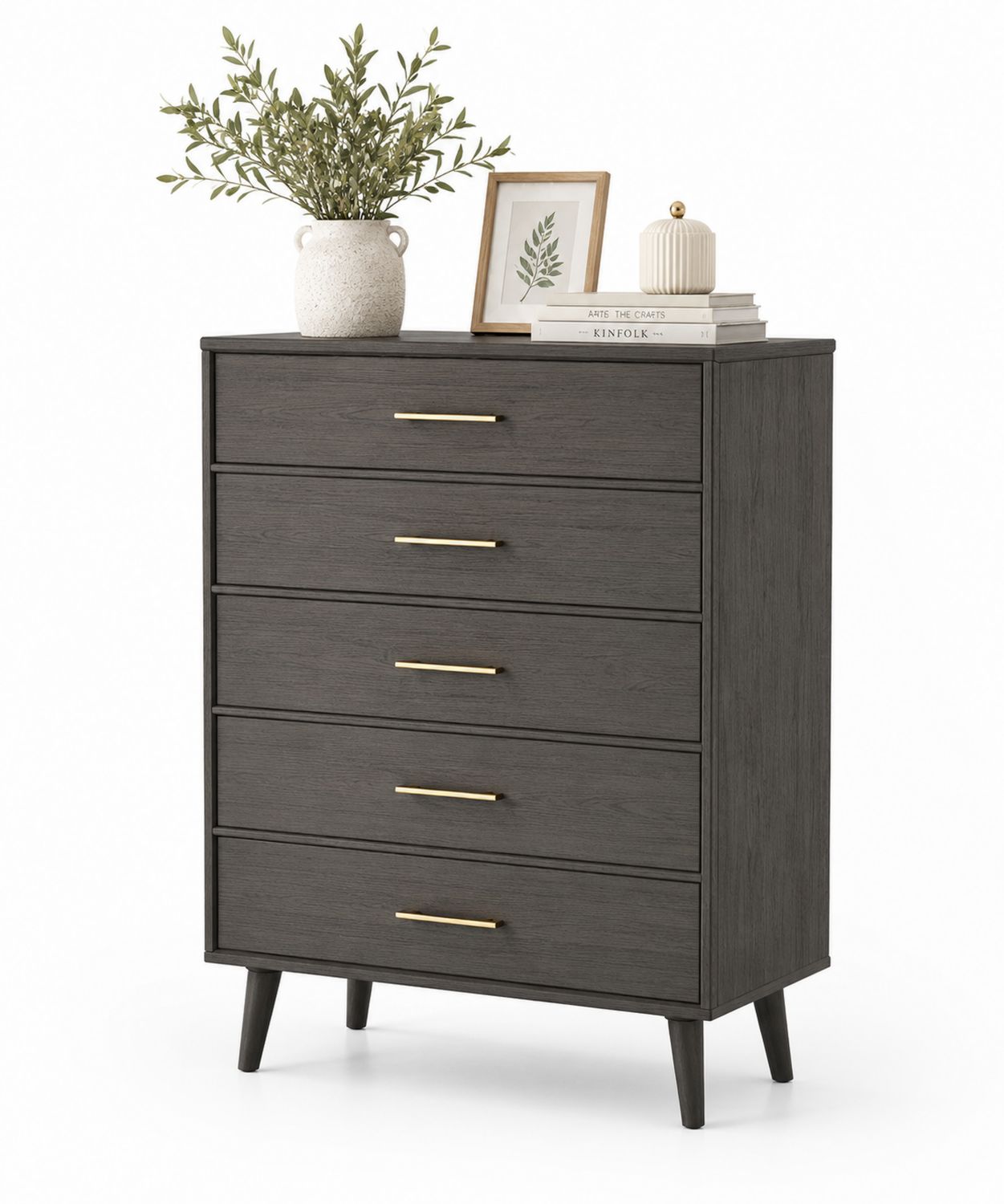 Cassettiera in Legno MDF Grigio Scuro con 5 Cassetti