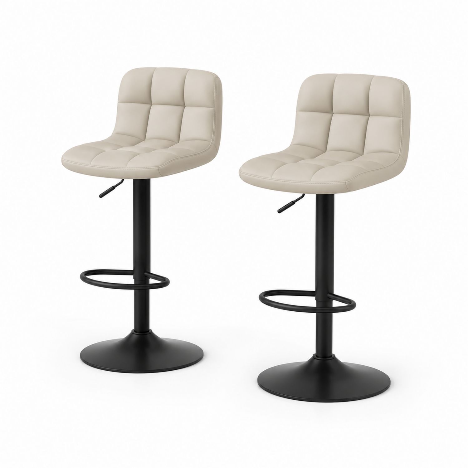 Set di 2 sgabelli da bar in pelle PU beige con base in metallo nero
