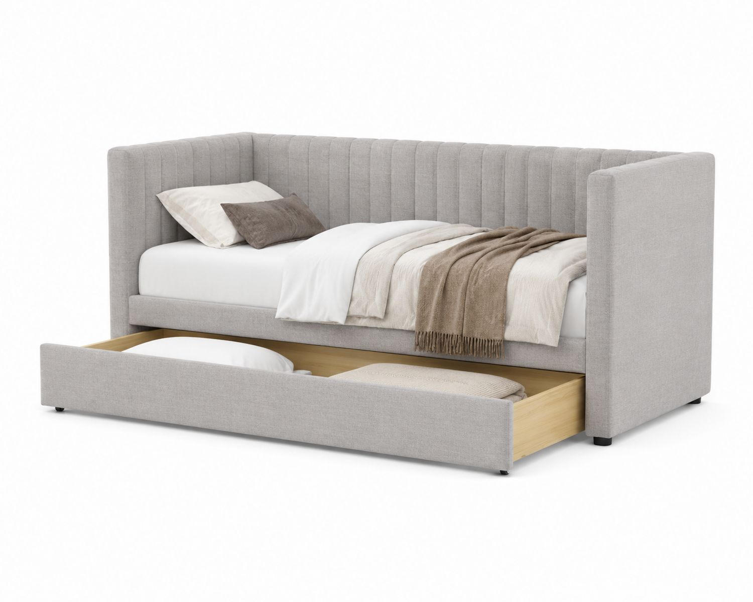Letto con Cassetto Estraibile in Tessuto Grigio