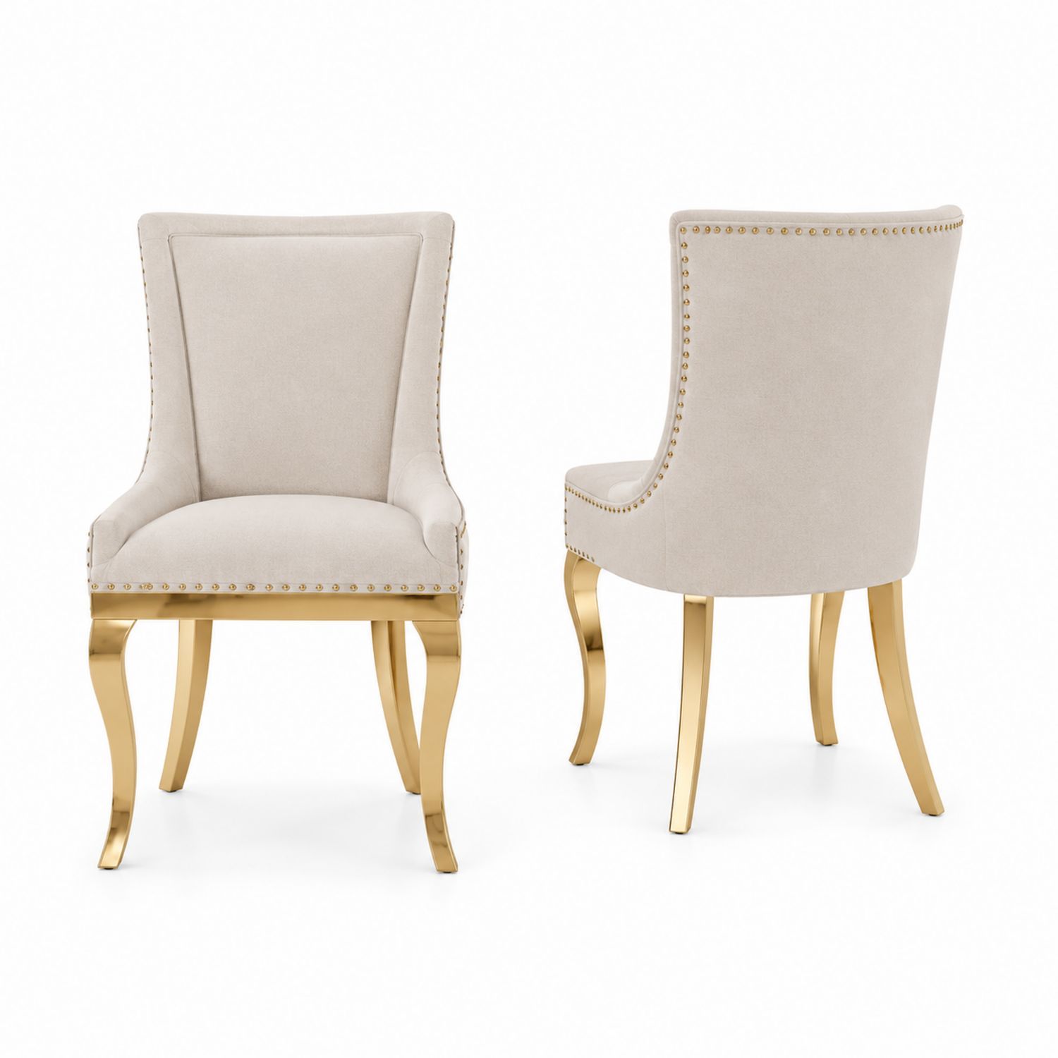 Sedie Imbottite in Tessuto con Gambe in Metallo Dorato