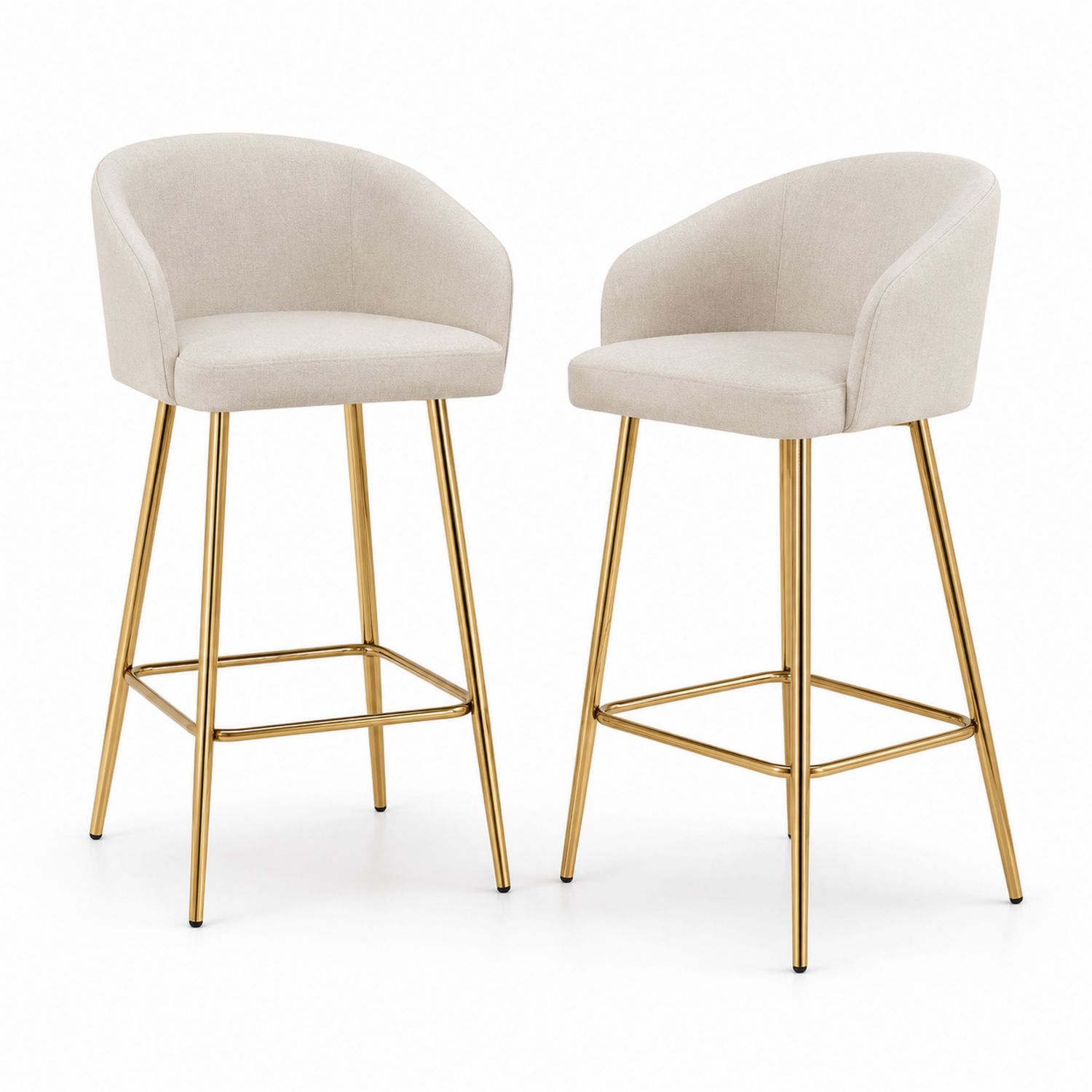 Set di 2 sgabelli da bar in tessuto con struttura in metallo dorato beige