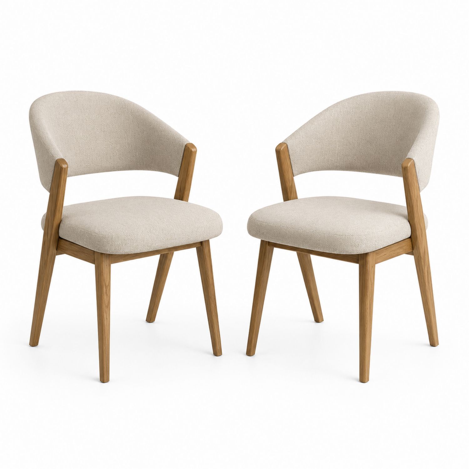 Set di 2 Sedie da Pranzo in Legno di Rovere e Tessuto Poliestere Beige