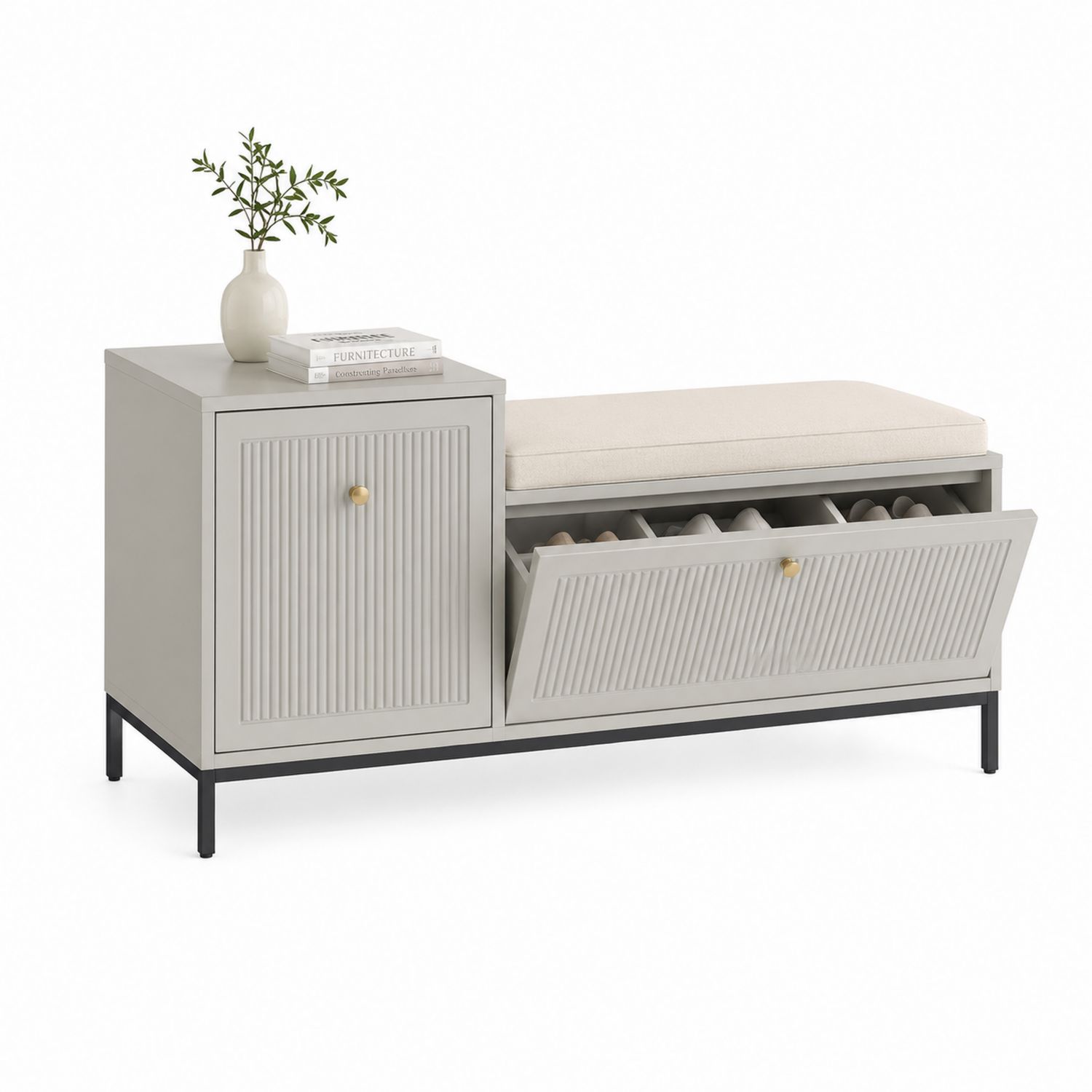 Scarpiera in Legno con Panca e Armadietto Beige