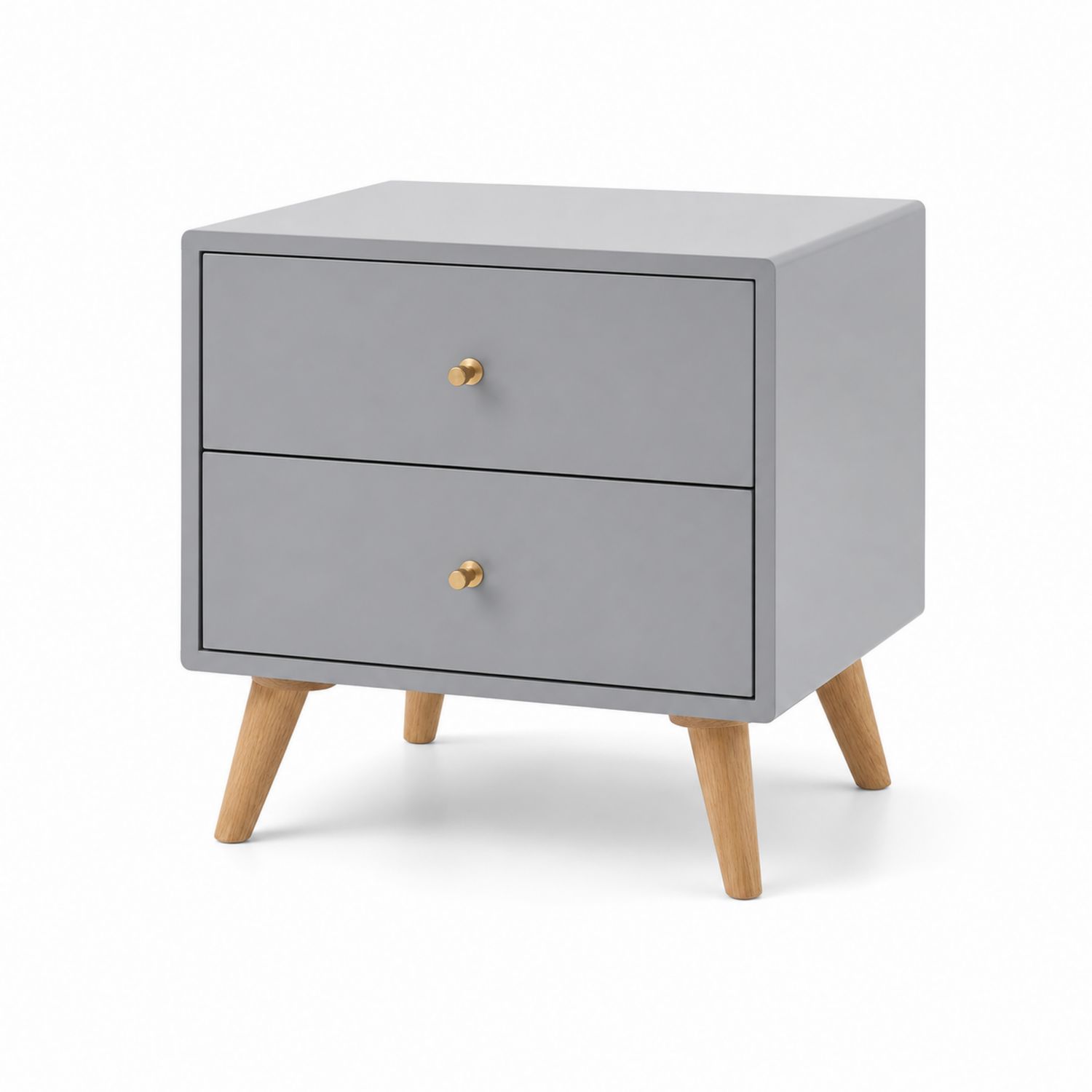 Comodino in Legno e MDF Grigio a Due Cassetti