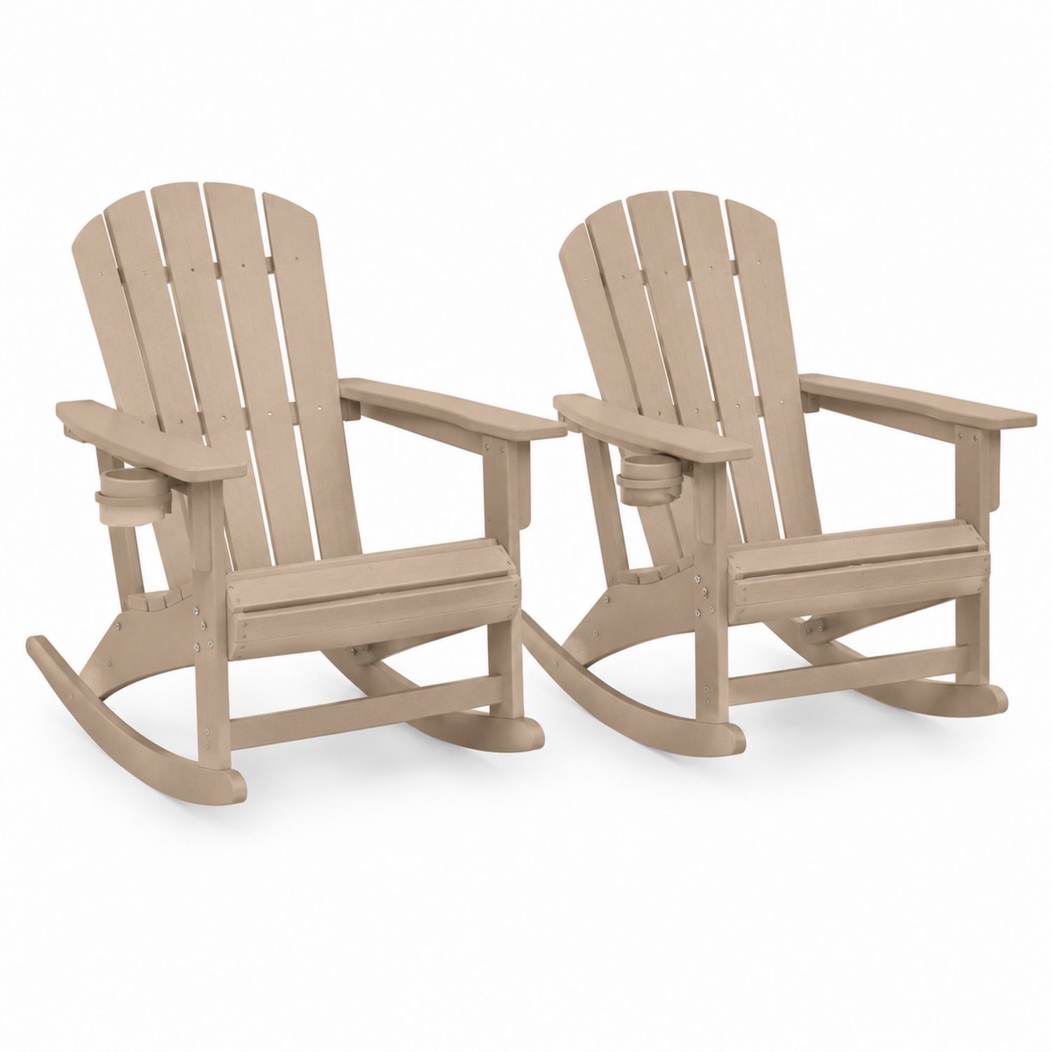 Set di 2 Sedie a Dondolo da Esterno in Plastica Riciclata Beige