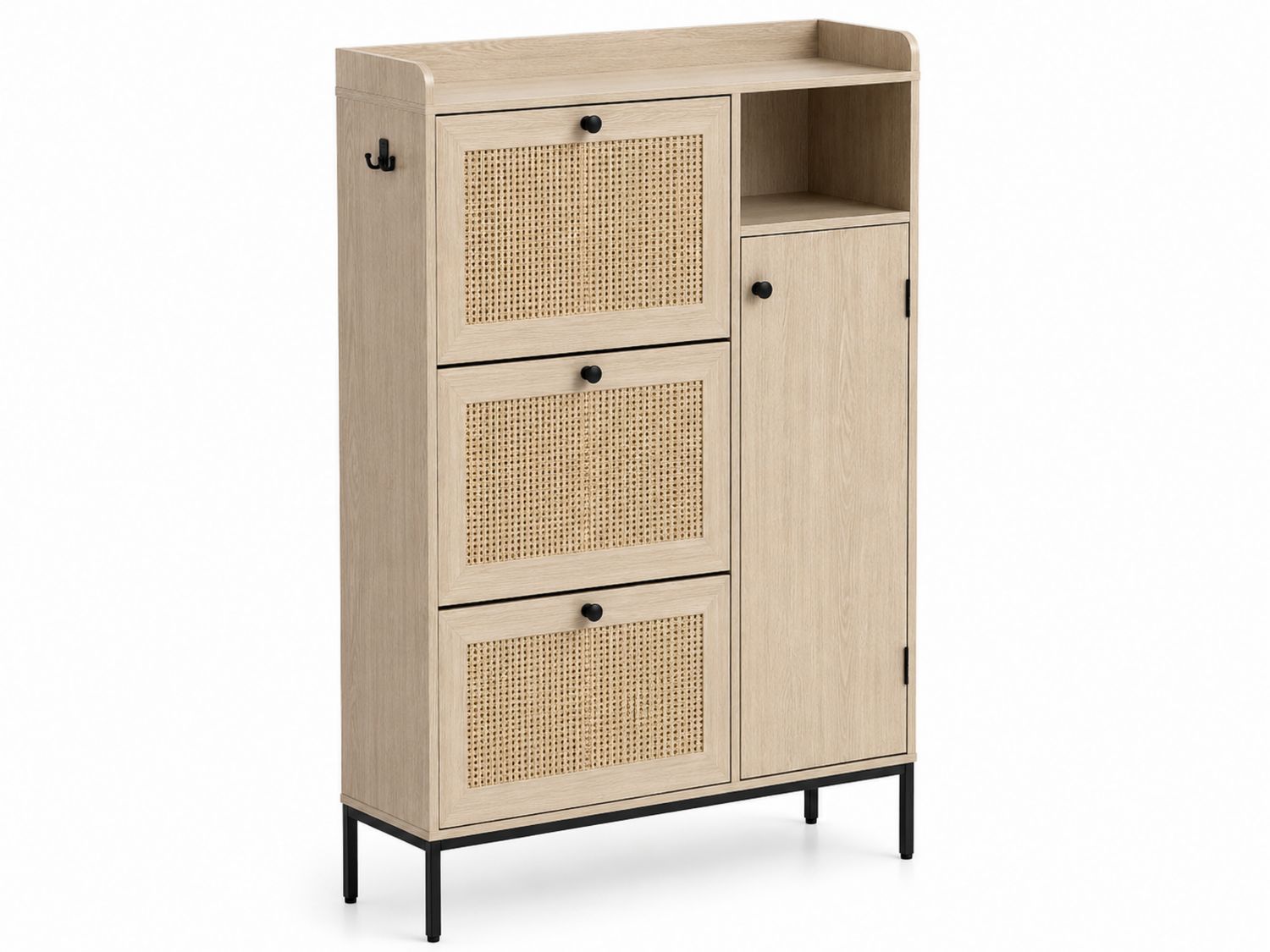 Scarpiera in MDF e Rattan con Gambe in Metallo 70x30x120cm