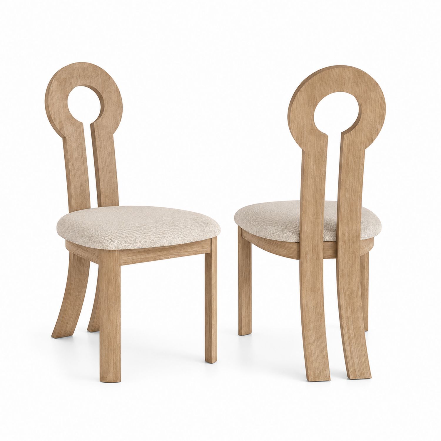 Set di 2 Sedie in Rovere e Lino Beige