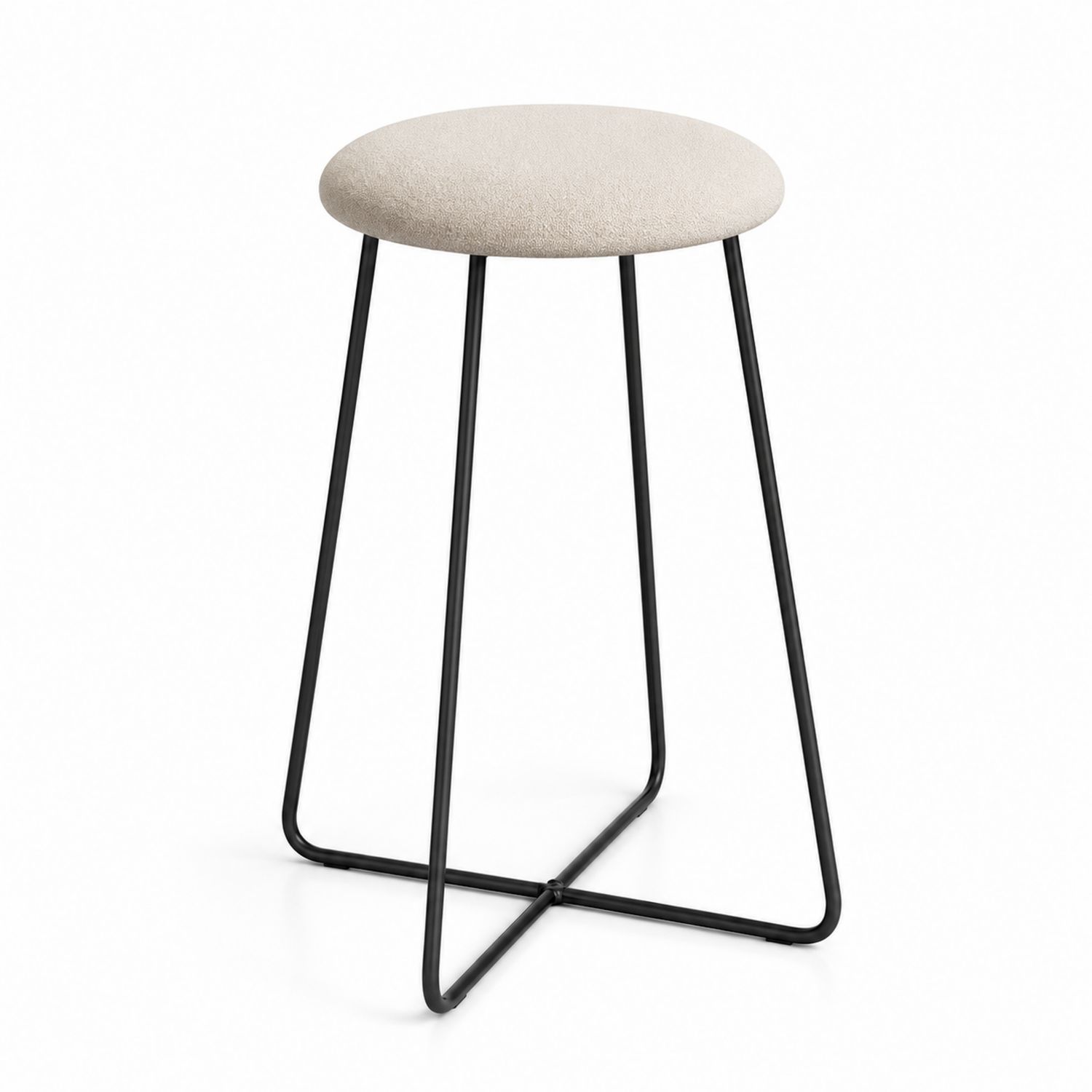 Sgabello in tessuto beige e metallo nero, altezza 75 cm
