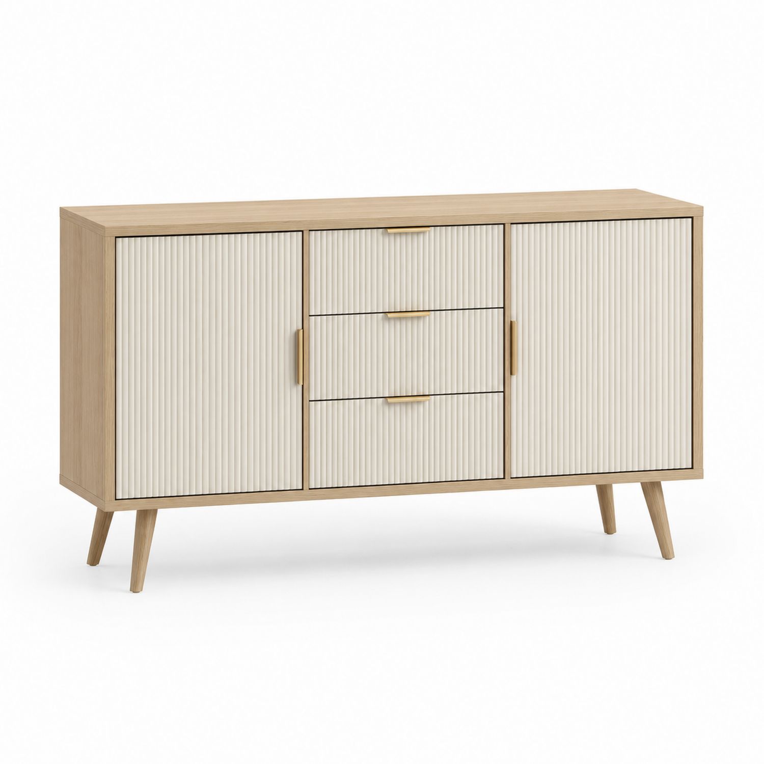 Credenza in Legno con 2 Ante e 3 Cassetti 120x40x80 cm