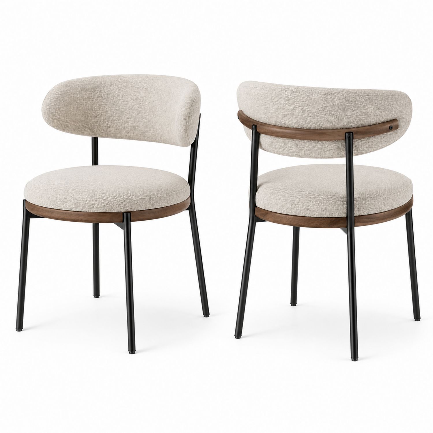 Set di 2 sedie da pranzo in tessuto con struttura in metallo e legno