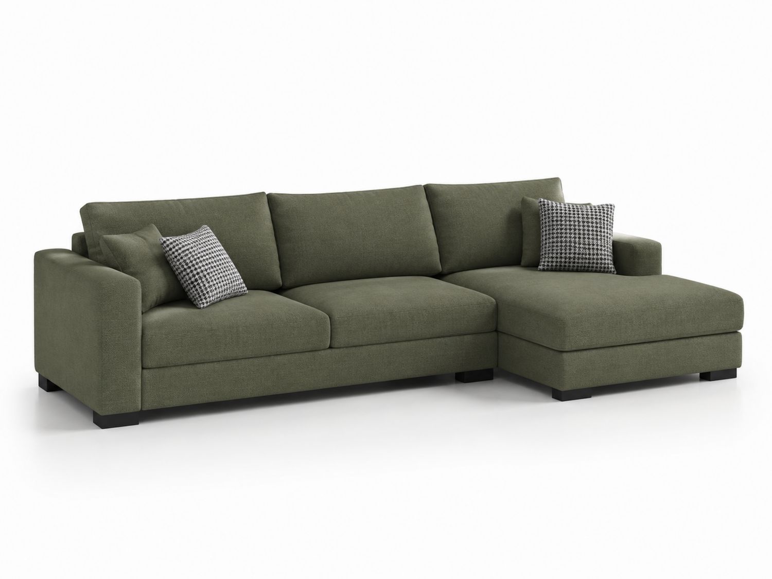 Divano angolare in tessuto con chaise longue destra colore Verde Scuro