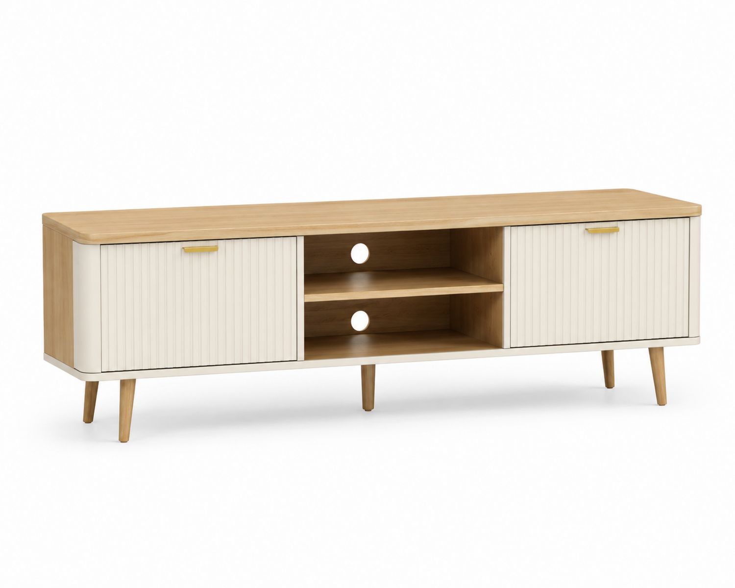 Mobile TV in Legno con Ante Scorrevoli Naturale e Bianco 150x40x50 cm