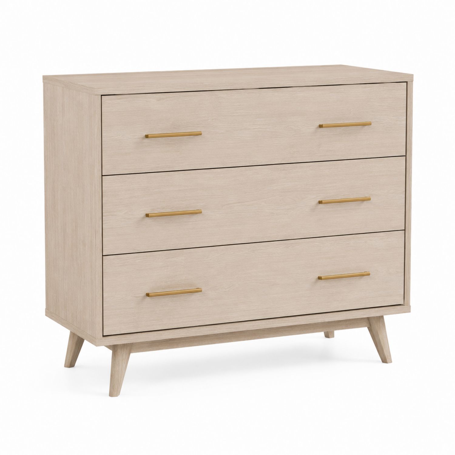 Cassettiera in legno a 3 cassetti con maniglie in metallo, Rovere chiaro 90x40x80 cm
