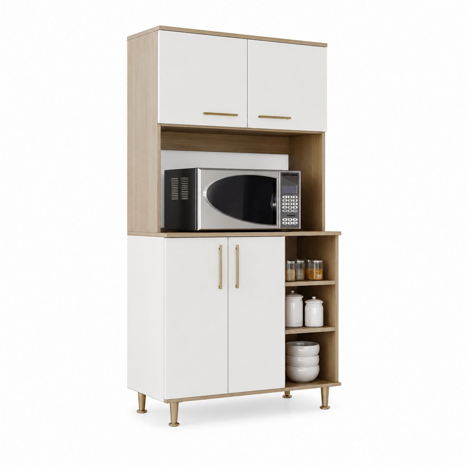 Credenza Cucina con Armadietti e Ripiani Legno Bianco