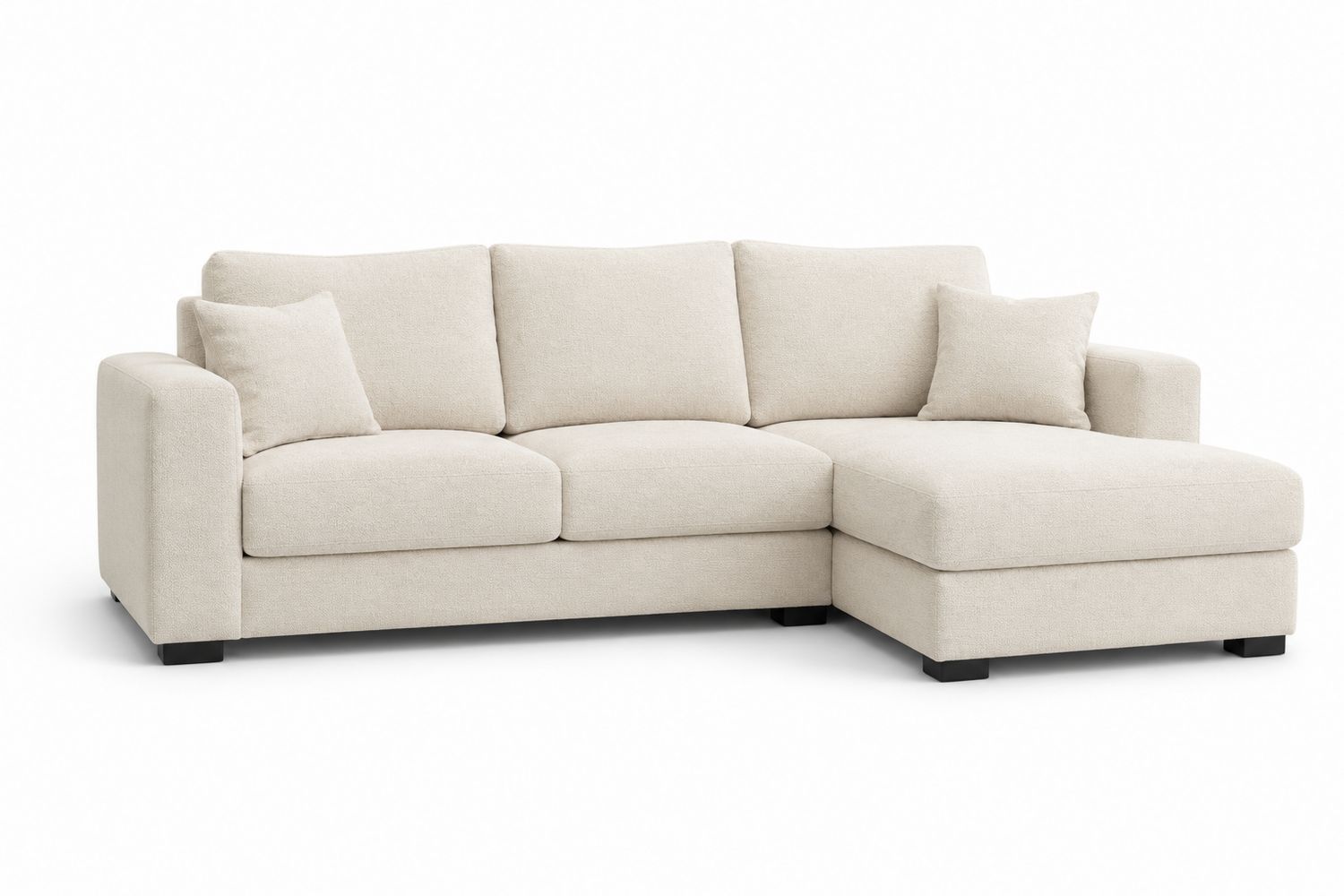 Divano angolare in legno e poliestere beige con chaise longue