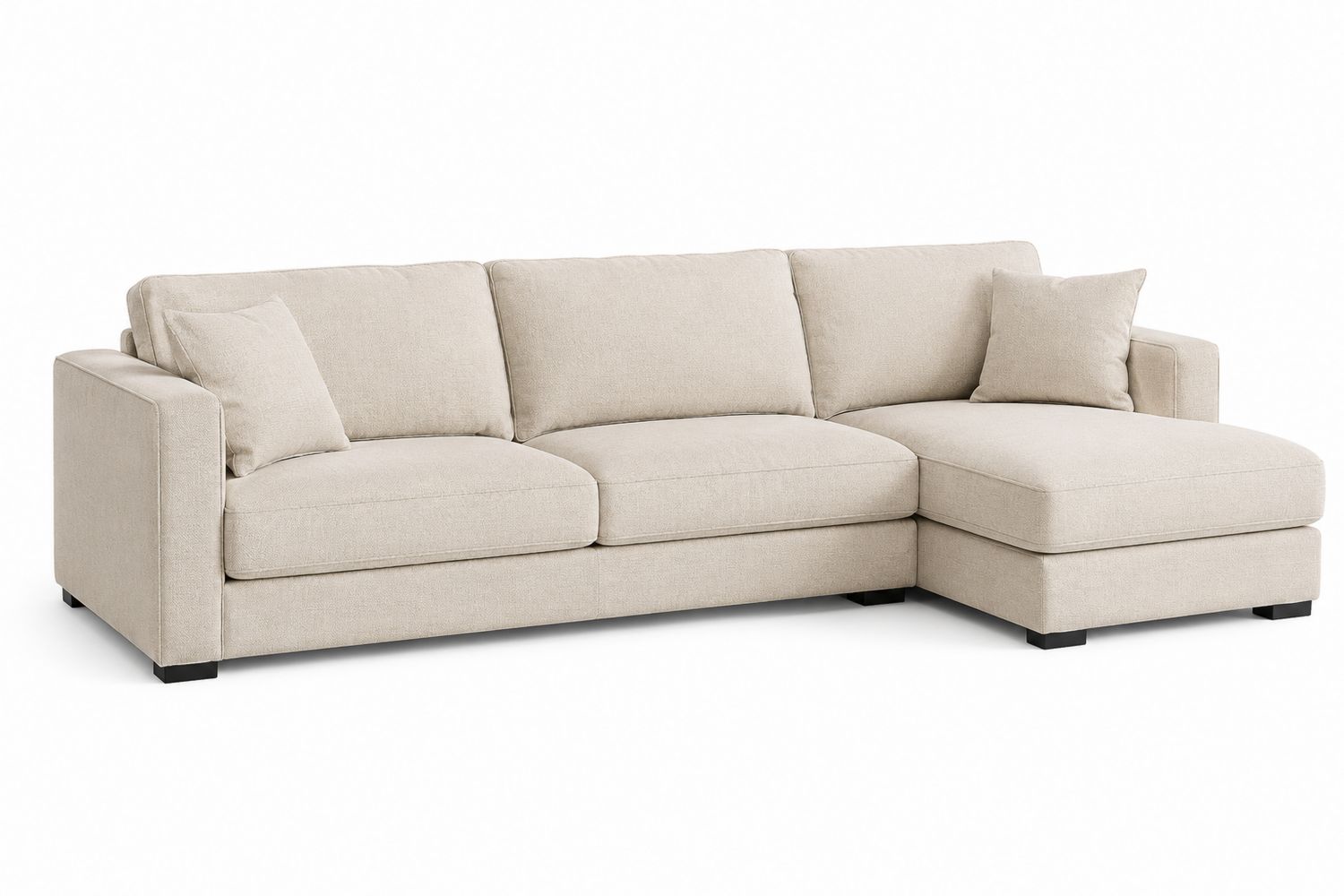 Divano angolare in tessuto poliestere beige con chaise longue